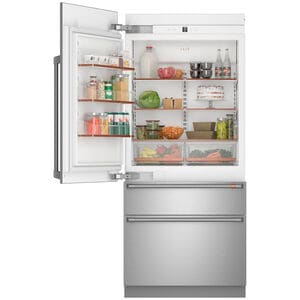 Cafe 36 in. Left-Hinged Built-In 20.2 cu. ft. Smart Counter Depth Bottom Freezer Refrigerator - Stainless Steel, , hires