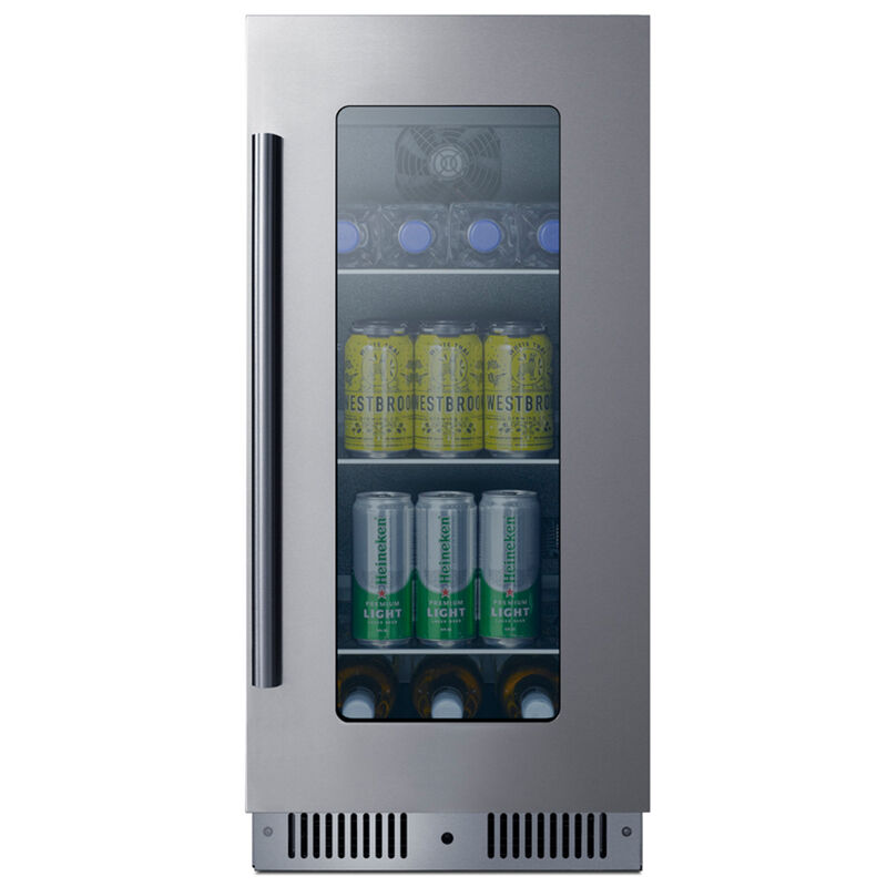 Summit 15 in. Built-In/Freestanding 2.6 cu. ft. Compact Beverage Center with Adjustable Shelves & Digital Control - Stainless Steel, , hires