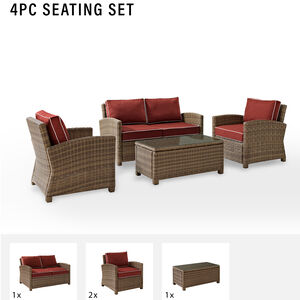 Crosley Bradenton 4-Piece Outdoor Loveseat Patio Furniture Set - Sangria, , hires