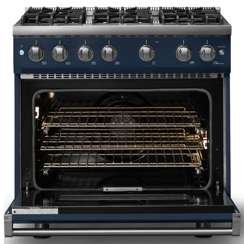 Viking 5 Series 36 in. 5.1 cu. ft. Standard Convection Gas Range with 6 Sealed Burners - Slate Blue - Natural Gas, Polished Chrome Trim Option, , hires