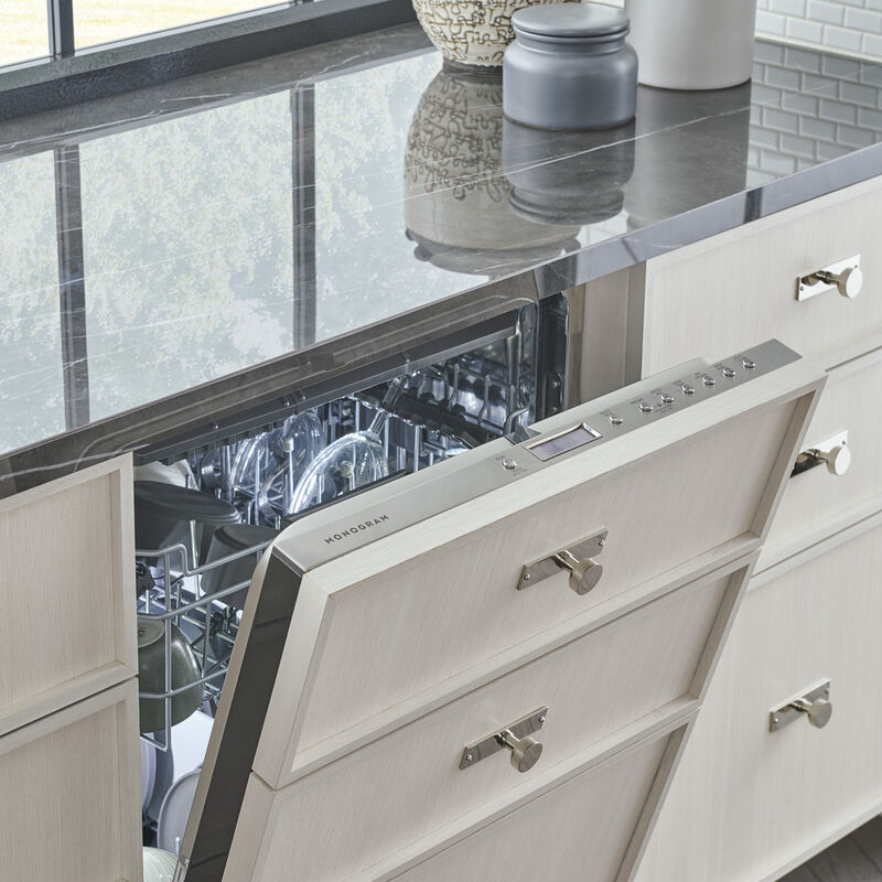 Monogram 24 in. Top Control Flush-Mount Smart Dishwasher with 39 dBa Sound Level, 3rd-Rack & Max Dry system - Custom Panel Ready, , hires