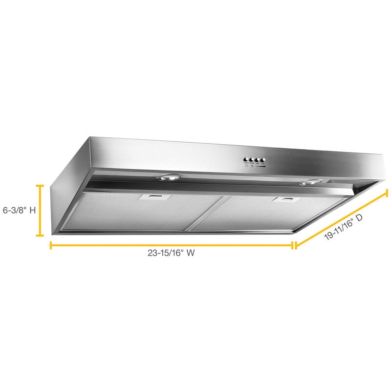 Whirlpool 24 in. Standard Style Range Hood with 3 Speed Settings, 265 CFM, Convertible Venting & 2 LED Lights - Stainless Steel, , hires