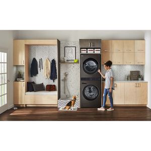 LG 27 in. WashTower with 4.5 cu. ft. Washer with 6 Wash Programs & 7.4 cu. ft. Gas Dryer with 6 Dryer Programs, Sensor Dry & Wrinkle Care - Black Steel, Black Steel, hires