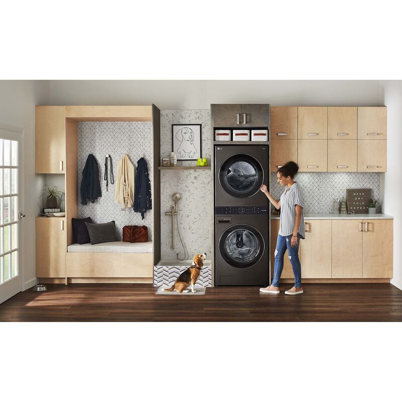 LG 27 in. WashTower with 4.5 cu. ft. Washer with 6 Wash Programs & 7.4 cu. ft. Gas Dryer with 6 Dryer Programs, Sensor Dry & Wrinkle Care - Black Steel, Black Steel, hires