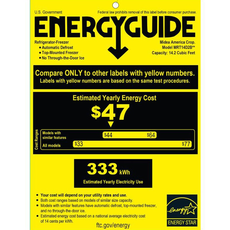 Midea 28 in. 14.2 cu. ft. Counter Depth Garage-Ready Top Freezer Refrigerator - Stainless Steel, Stainless Steel, hires