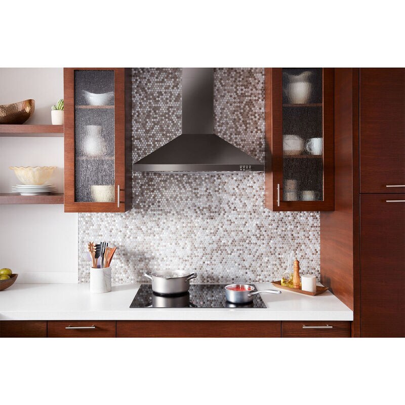 Whirlpool 30 in. Convertible Chimney Style Range Hood with 400 CFM, 3 Fan Speeds & 2 LED Lights - Black Stainless, , hires