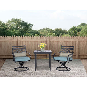 Hanover Montclair 3-Piece Bistro Dining Set in Ocean Blue with 2 Swivel Rockers and a 27-In.Square Table - Ocean Blue/Brown, , hires