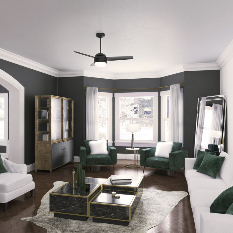 Hunter Midtown 48 in. Ceiling Fan with LED Light Kit and Handheld Remote - Matte Black, Matte Black, hires