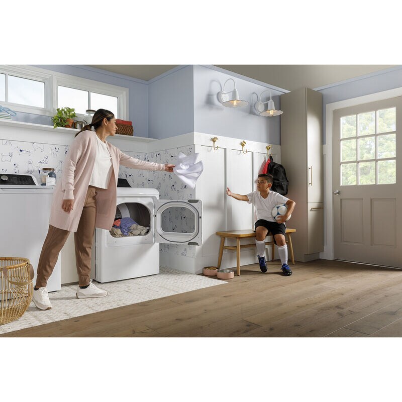 GE 27 in. 7.4 cu. ft. Electric Dryer with Sanitize Cycle & Sensor Dry - White, , hires