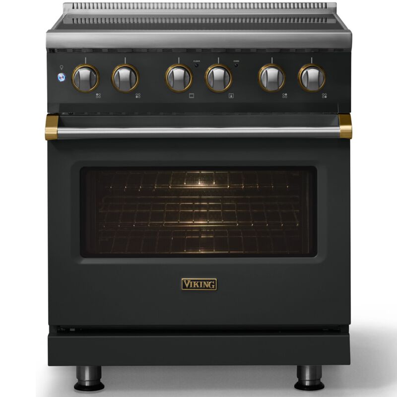 Viking 5 Series 30 in. 4.7 cu. ft. True European Convection Electric Range with 4 Induction Burners - Antique Bronze - Brushed Brass Trim Option, , hires