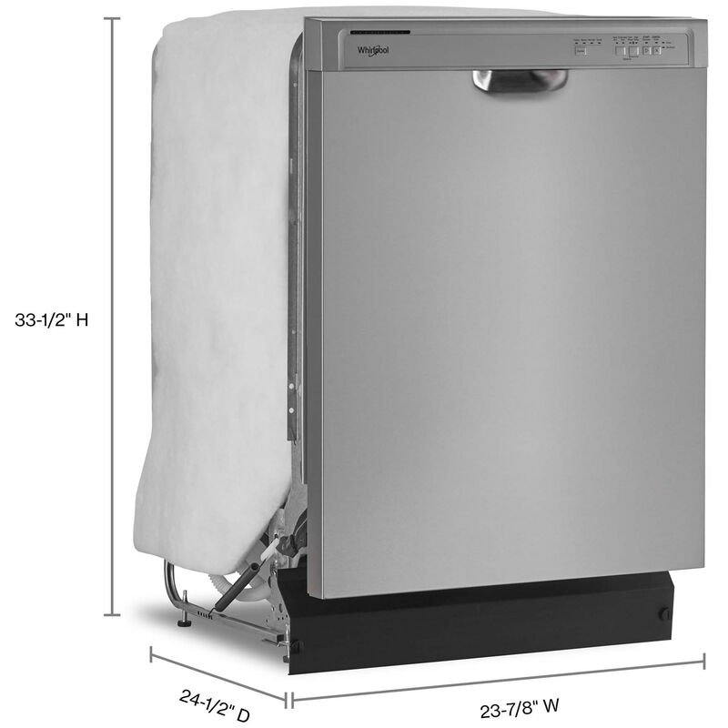 Whirlpool 24 in. Front Control Dishwasher with 57 dBa Sound Level & Pocket - Stainless Steel, Stainless Steel, hires