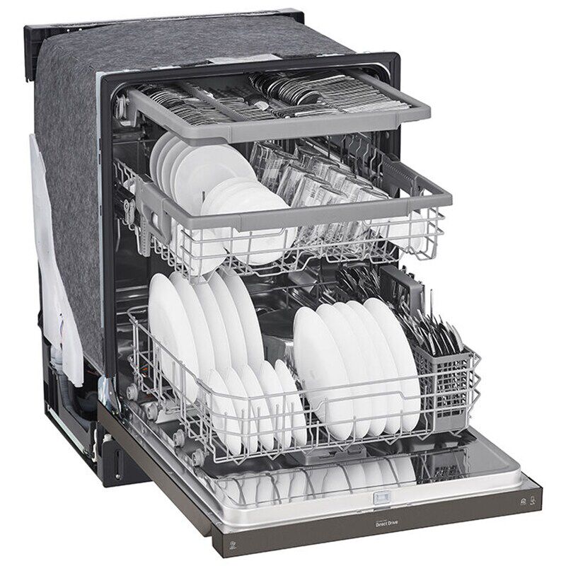 LG 24 in. Front Control Dishwasher with 48 dBa Sound Level, 3rd-Rack, Dynamic Dry & Pocket - Black Stainless, Black Stainless, hires