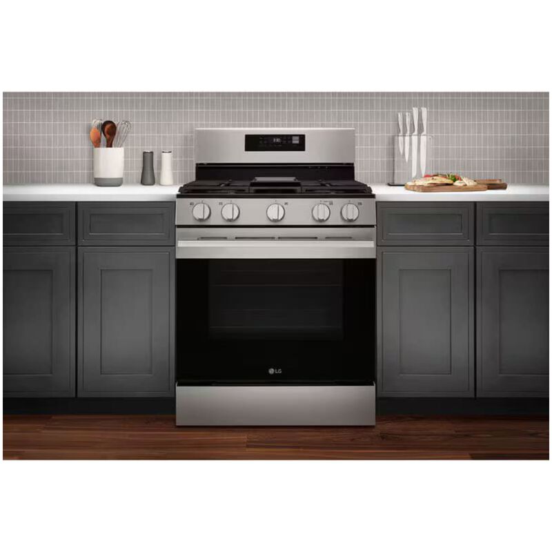 LG 30 in. 6.3 cu. ft. Smart Air Fry True European Convection Gas Range with 5 Sealed Burners & Griddle - Stainless Steel, , hires