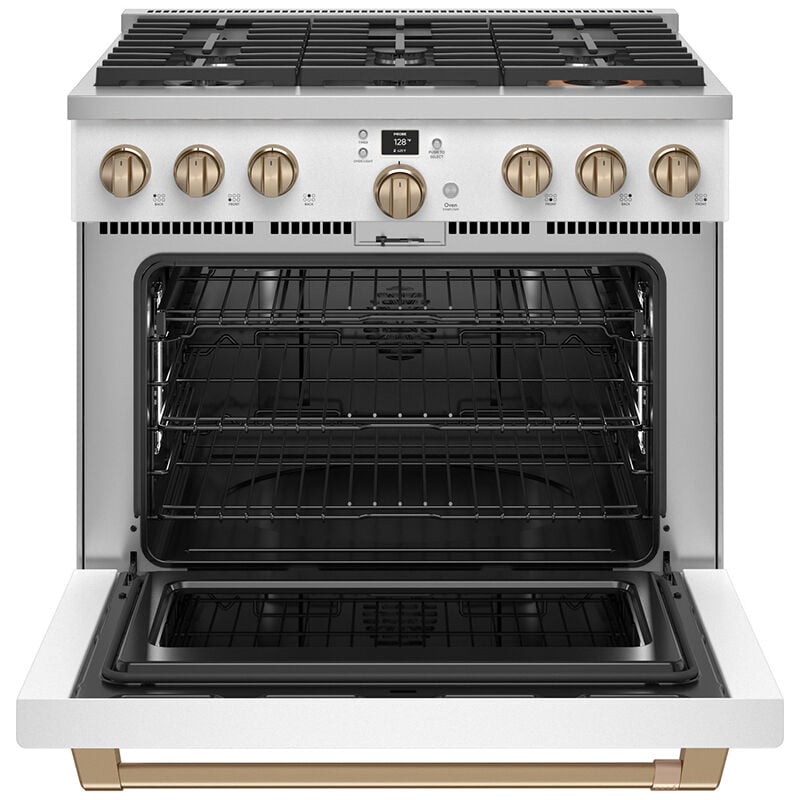 Cafe 36 in. 5.7 cu. ft. Smart Air Fry True European Convection Dual Fuel Range with 6 Sealed Burners - Matte White, Matte White, hires