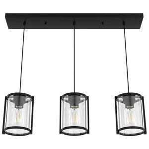 Hunter Astwood 9 in. 3-Light Linear Cluster Ceiling Light with Clear Glass - Matte Black, , hires