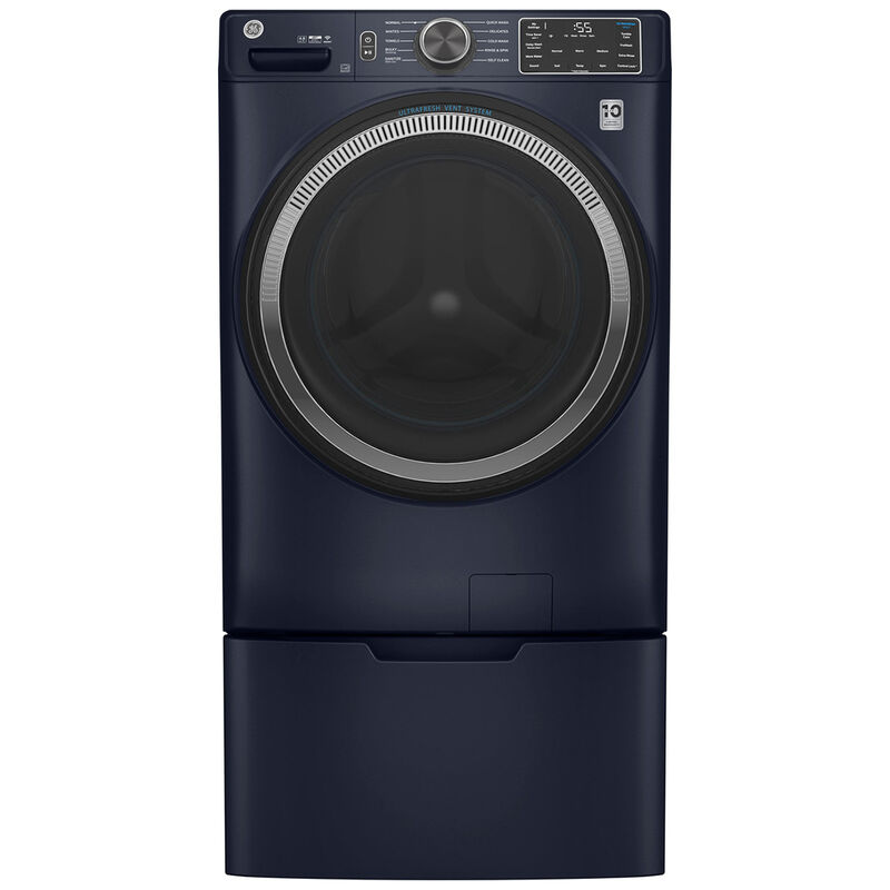 GE 28 in. 4.8 cu. ft. Smart Stackable Front Load Washer with UltraFresh Vent System with OdorBlock, Microban Antimicrobial Technology & Sanitize with Oxi - Sapphire Blue, Sapphire Blue, hires