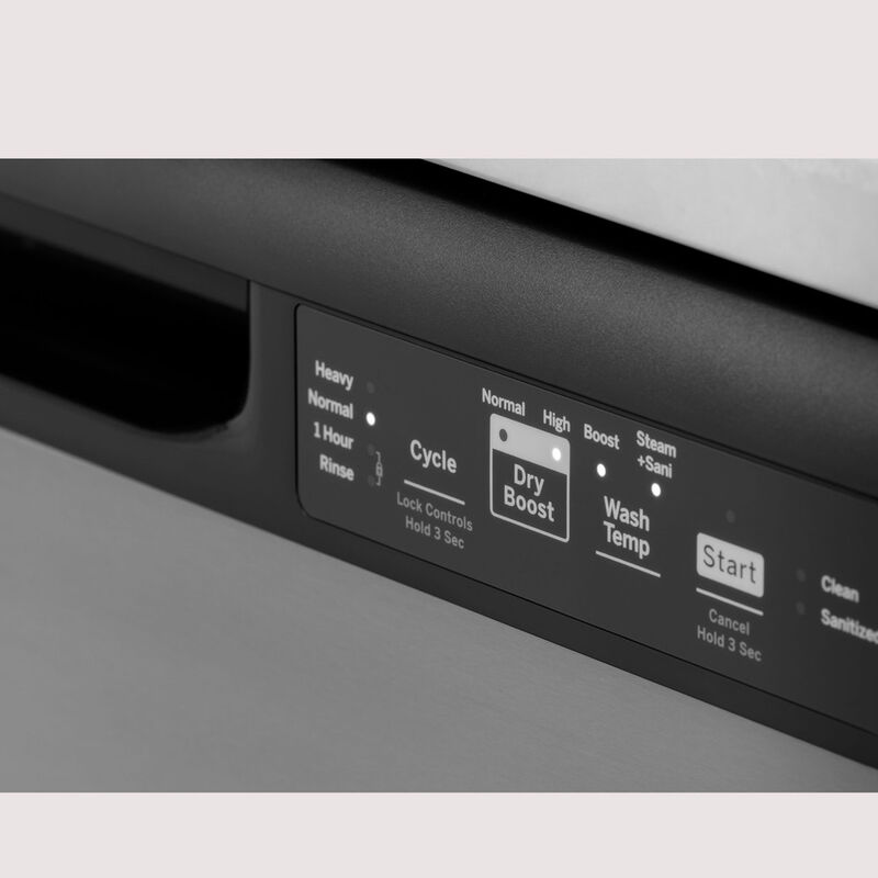 GE 24 in. Front Control Flush-Mount Dishwasher with 55 dBa Sound Level, Dry Boost & Pocket Handle - Stainless Steel, Stainless Steel, hires