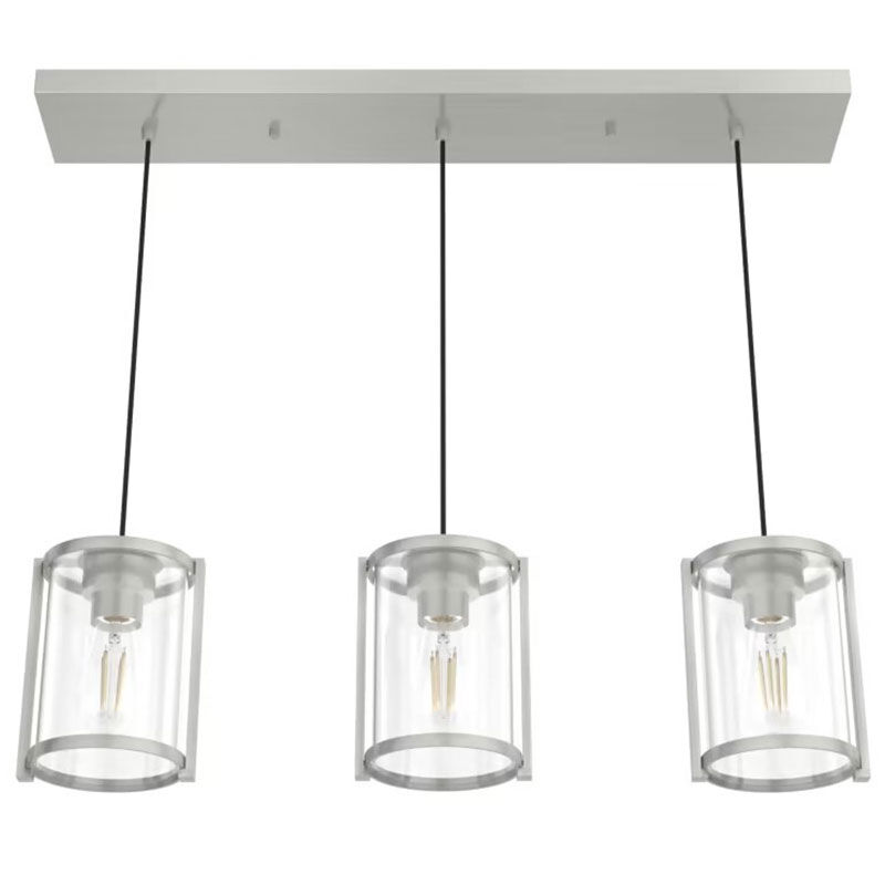 Hunter Astwood 9 in. 3-Light Linear Cluster Ceiling Light with Clear Glass - Brushed Nickel, , hires