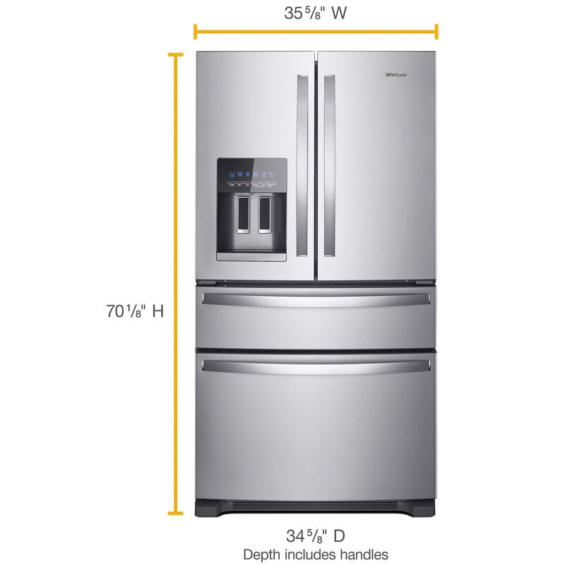 Whirlpool 36 in. 24.5 cu. ft. 4-Door French Door Refrigerator with Ice & Water Dispenser - Fingerprint Resistant Stainless Steel, Fingerprint Resistant Stainless, hires
