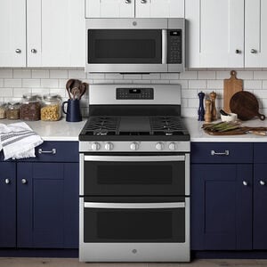 GE 30 in. 6.8 cu. ft. Air Fry True European Convection Double Oven Gas Range with 5 Sealed Burners & Griddle - Stainless Steel, Stainless Steel, hires