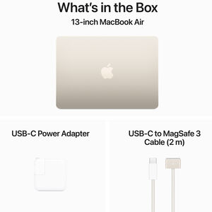 Apple MacBook Air (2024) 13.6 in. Notebook with Apple Intelligence, Apple M3 8-Core CPU, 8-Core GPU, 16 GB RAM, 256 GB SSD, up to 18 Hrs. of Battery Life & Mac OS - Starlight, , hires