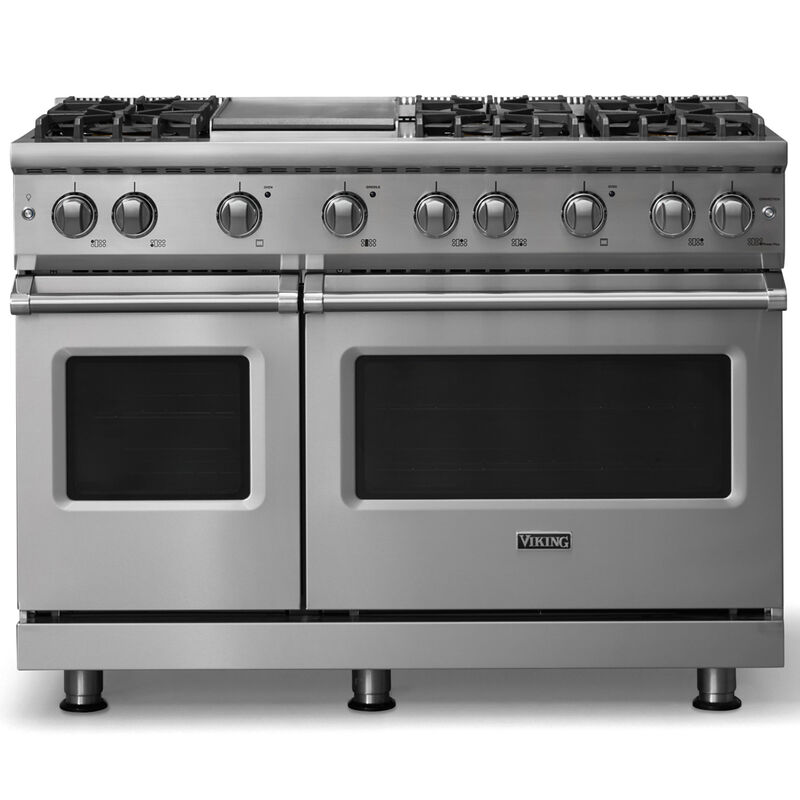 Viking 5 Series 48 in. 6.1 cu. ft. Standard Convection Double Oven Gas Range with 6 Sealed Burners & Griddle - Stainless Steel, , hires