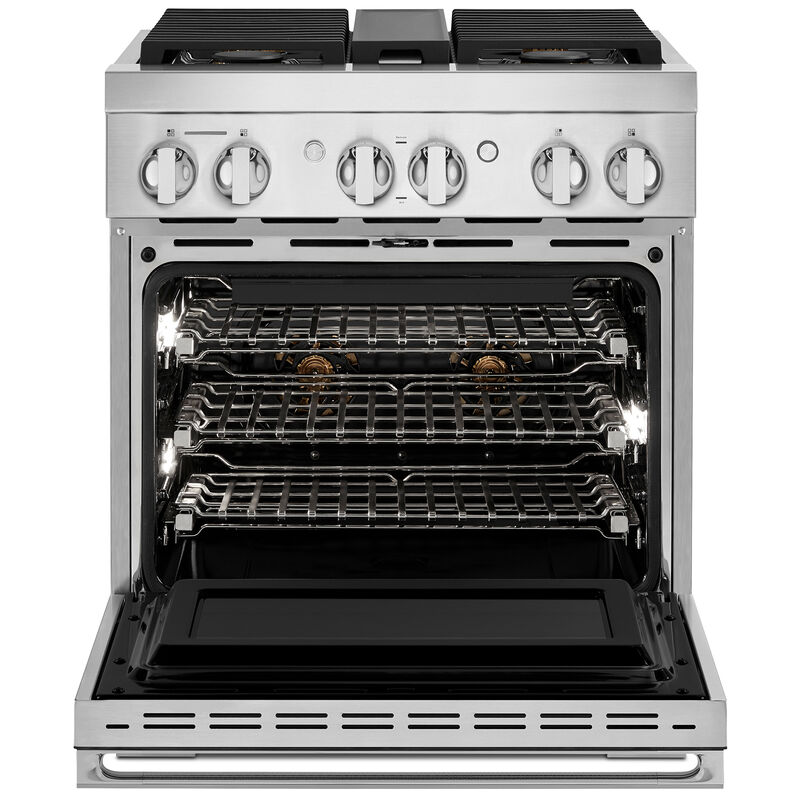 JennAir Noir Series 30 in. 4.1 cu. ft. Smart True European Convection Dual Fuel Range with 4 Sealed Burners - Stainless Steel, , hires