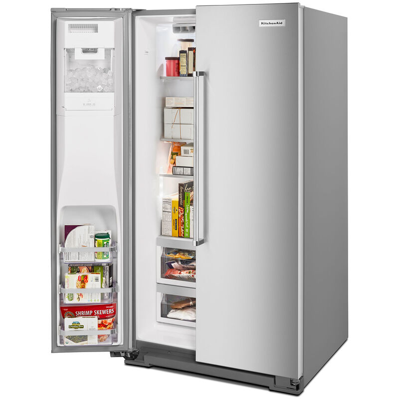 KitchenAid 36 in. 24.8 cu. ft. Side-by-Side Refrigerator With External Ice & Water Dispenser - Stainless Steel, Stainless Steel, hires
