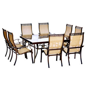 Hanover Monaco 9-Piece 60" Square Glass Top Dining Set with Sling Back Chairs - Tan, , hires