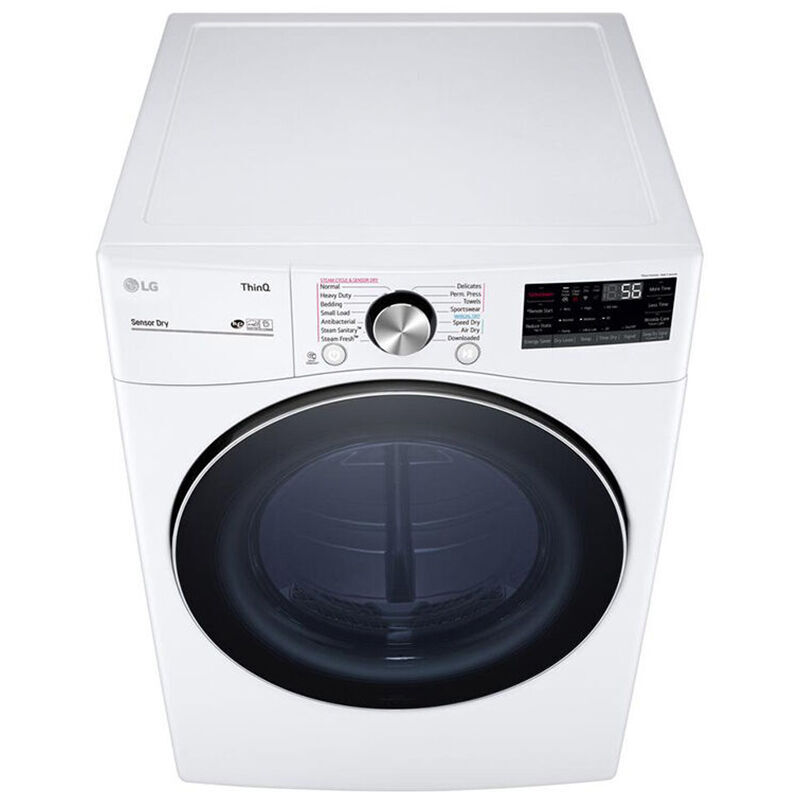 LG 27 in. 7.4 cu. ft. Smart Stackable Round-Door Electric Dryer with Tempered Glass, Built-In Intelligence, Sensor Dry, Turbo Steam, Sanitize & Steam Cycle - White, White, hires