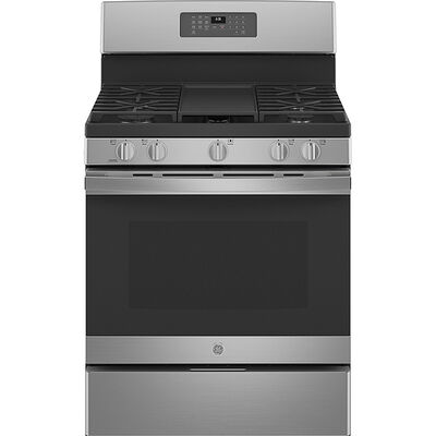 GE 30 in. 5.0 cu. ft. Oven Freestanding Gas Range with 5 Sealed Burners & Griddle - Stainless Steel | JGB660SPSS