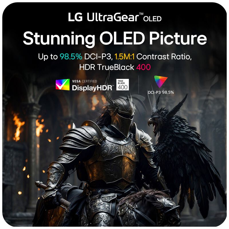 LG 27 in. UltraGear Glossy OLED QHD 1440p 240Hz 0.03ms G-Sync Compatible Gaming Monitor with HDMI - Black, , hires