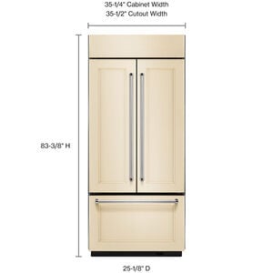 KitchenAid 36 in. 20.8 cu. ft. Built-In Counter Depth French Door Refrigerator with Ice Maker - Custom Panel Ready, Custom Panel Required, hires