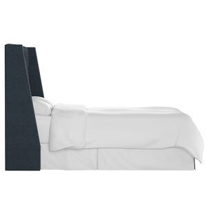 Skyline King Nail Button Tufted Wingback Headboard in Linen - Navy, Navy, hires