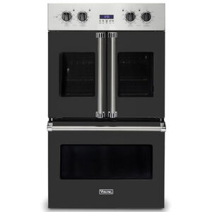 Viking 7 Series 30 in. 9.4 cu. ft. Top Control Electric Double Wall Oven with True European Convection - Cast Black, , hires
