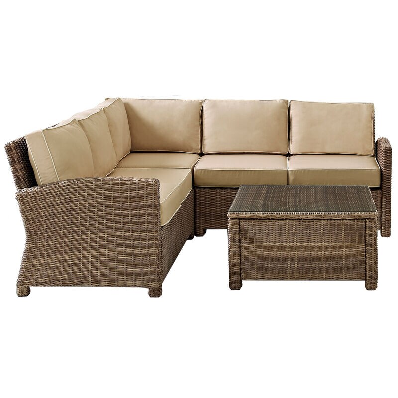 Crosley Bradenton 4 Piece Outdoor Wicker Sectional Set - Sand, , hires