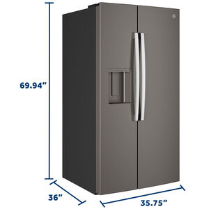 GE 36 in. 27.9 cu. ft. Side-by-Side Refrigerator with Ice & Water Dispenser - Slate, Slate, hires