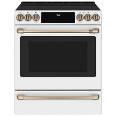 Cafe 30 in. 5.7 cu. ft. Smart Air Fry True European Convection Slide-In Electric Range with 5 Induction Burners - Matte White | CHS900P4MW2