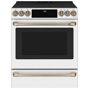 Cafe 30 in. 5.7 cu. ft. Smart Convection Oven Slide-In Electric Range with 5 Induction Zones - Matte White, Matte White, hires