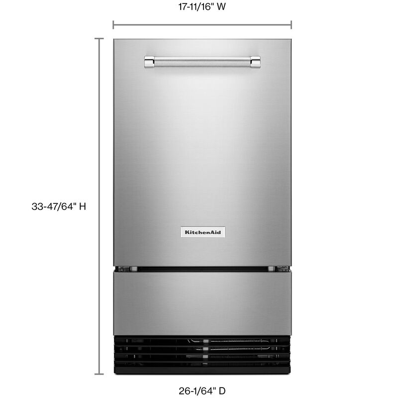 KitchenAid 18 in. Built-In Undercounter Ice Maker with 35 lb. Ice Storage, Auto-Defrost & Digital Control - Stainless Steel with PrintShield Finish, , hires