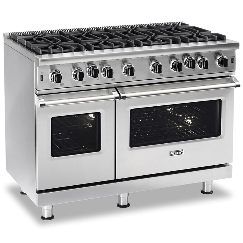 Viking 5 Series 48 in. 6.1 cu. ft. Convection Double Oven Freestanding LP Gas Range with 8 Open Burners - Stainless Steel, , hires