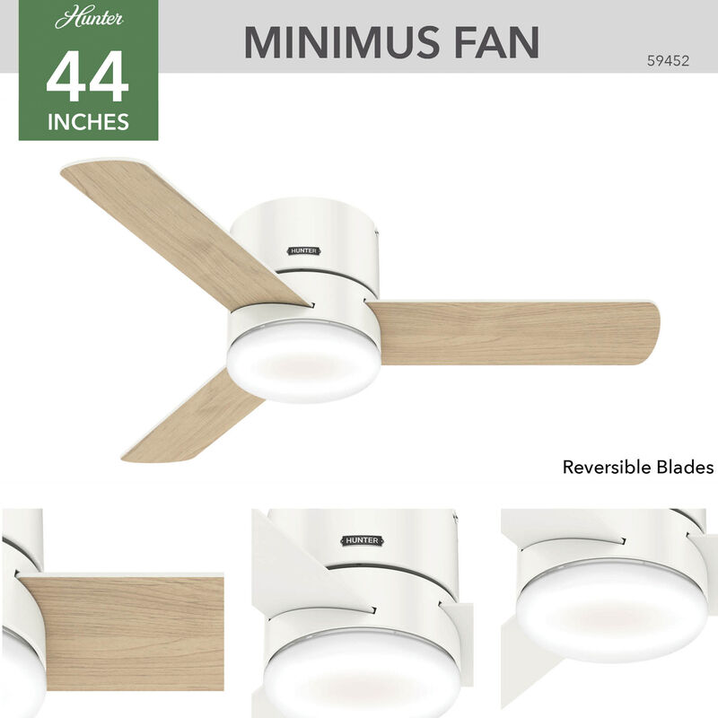 Hunter 44" Minimus Low Profile Ceiling Fan with LED Light Kit and Handheld Remote - Fresh White, White, hires
