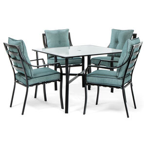 Hanover Lavallette 5-Piece 42" Square Glass Top Dining Set - Ocean Blue, , hires