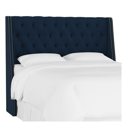 Skyline Twin Nail Button Tufted Wingback Headboard in Velvet - Ink | 120NBBRVLVIN