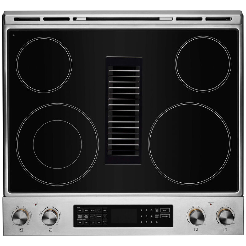 JennAir 30 in. 6.2 cu. ft. Air Fry True European Convection Slide-In Electric Range with Radiant Burners - Stainless Steel, , hires