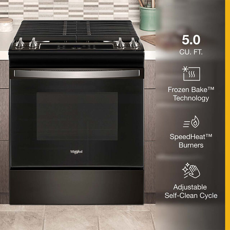 Whirlpool 30 in. 5.0 cu. ft. Oven Slide-In Gas Range with 4 Sealed Burners - Black Stainless, Black Stainless, hires