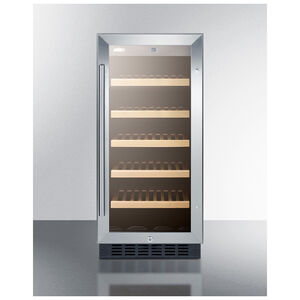 Summit 15 in. Undercounter Wine Cooler with Wood Racks, Single Temperature Zone & 23 Bottle Capacity - Stainless Steel, , hires