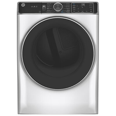 GE 28 in. 7.8 cu. ft. Smart Stackable Electric Dryer with Sensor Dry, Stainless Steel Drum, Sanitize Cycle & Steam Refresh - White | GFD85ESSNWW