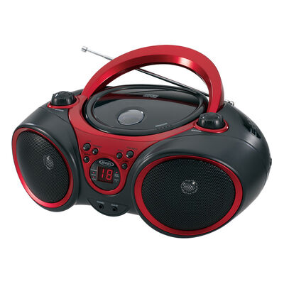 Jensen Portable AM/FM Stereo Boombox with CD Player & Aux Input - Red/Black | CD-490