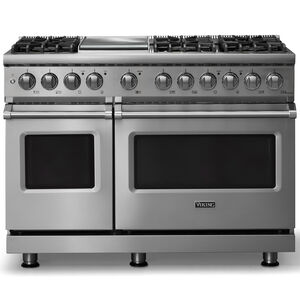 Viking 5 Series 48 in. 7.3 cu. ft. True European Convection Double Oven Dual Fuel Range with 6 Sealed Burners & Griddle - Stainless Steel, , hires